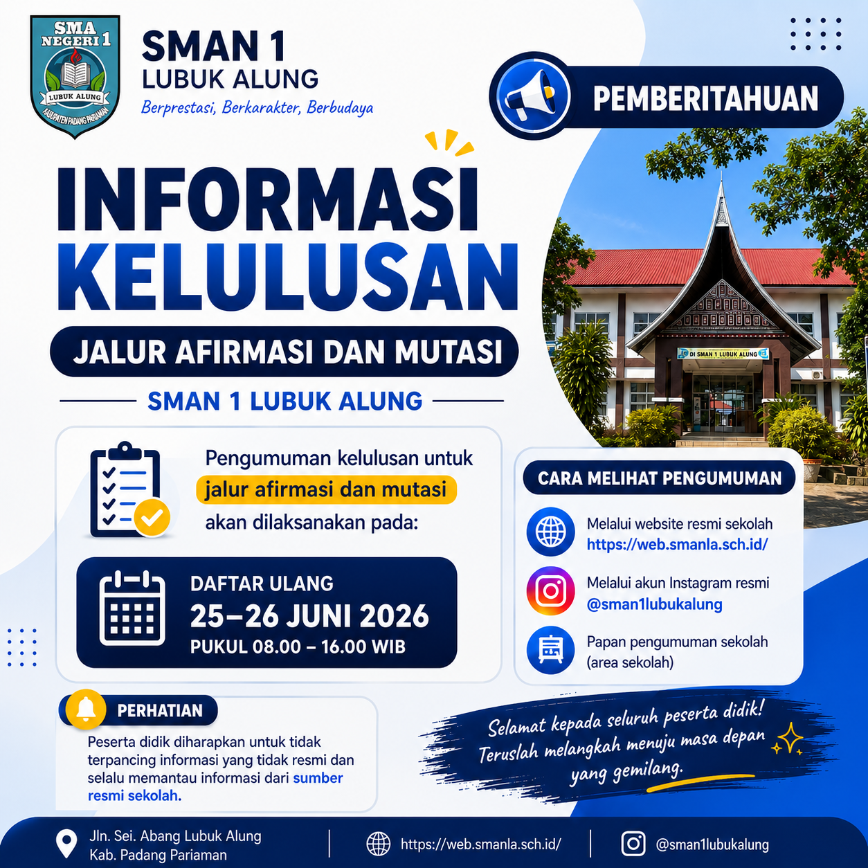 Pengumuman Kelulusan Jalur Afirmasi dan Mutasi